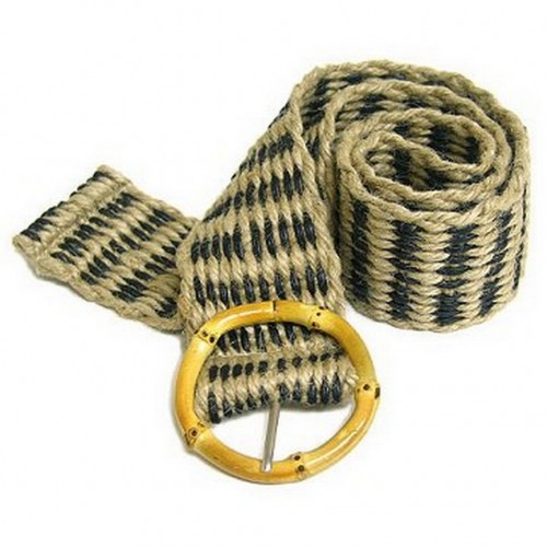 Jute Woven Belt w/ Bamboo Buckle - Black - Size = ML - BLT-BE100BK-ML