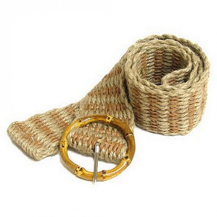 Jute Woven Belt w/ Bamboo Buckle - Tan - Size = ML - BLT-BE100TN-ML