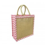 Jute Tote: 12" Chevron Print w/ Cotton Webbed Tube Handles - BG-JTG101