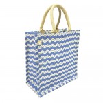 Jute Tote: 12" Chevron Print w/ Cotton Webbed Tube Handles - BG-JTG102