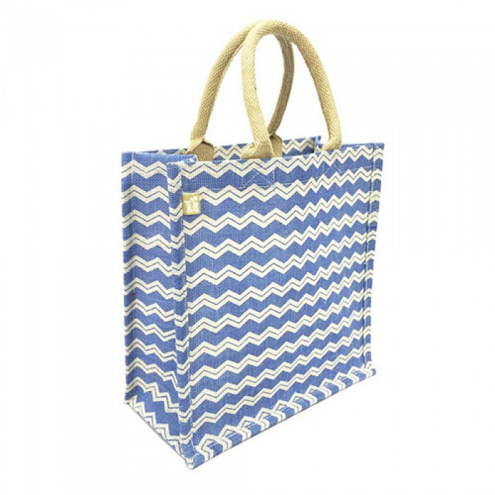 Jute Tote: 12" Chevron Print w/ Cotton Webbed Tube Handles - BG-JTG102