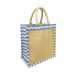 Jute Tote: 12" Chevron Print w/ Cotton Webbed Tube Handles - BG-JTG102