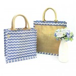 Jute Tote: 12" Chevron Print w/ Cotton Webbed Tube Handles - BG-JTG102