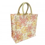 Jute Tote: 12" Floral Print w/ Cotton Webbed Tube Handles - BG-JTG104