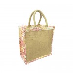 Jute Tote: 12" Floral Print w/ Cotton Webbed Tube Handles - BG-JTG104