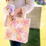 Jute Tote: 12" Floral Print w/ Cotton Webbed Tube Handles - BG-JTG104