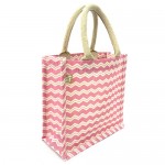 Jute Tote: 10" Chevron Print w/ Cotton Webbed Tube Handles - BG-JTG201