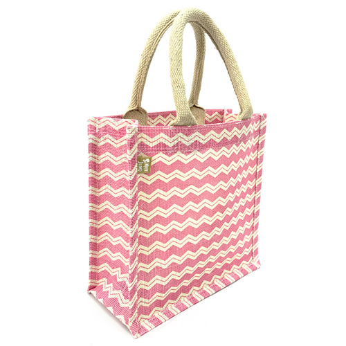 Jute Tote: 10" Chevron Print w/ Cotton Webbed Tube Handles - BG-JTG201