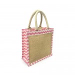 Jute Tote: 10" Chevron Print w/ Cotton Webbed Tube Handles - BG-JTG201