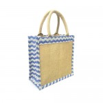 Jute Tote: 10" Chevron Print w/ Cotton Webbed Tube Handles - BG-JTG202