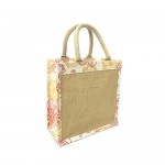 Jute Tote: 10" Floral Print w/ Cotton Webbed Tube Handles - BG-JTG204