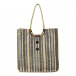 Jute Tote: Stripes w/ Cotton Woven Loop Handles - BG-JTS102