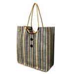 Jute Tote: Stripes w/ Cotton Woven Loop Handles - BG-JTS102