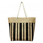 Jute Tote: Stripes w/ Cotton Cable Loop Handles - BG-JTT105