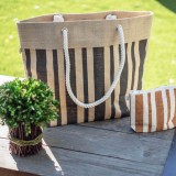 Jute Tote: Stripes w/ Cotton Cable Loop Handles - BG-JTT105