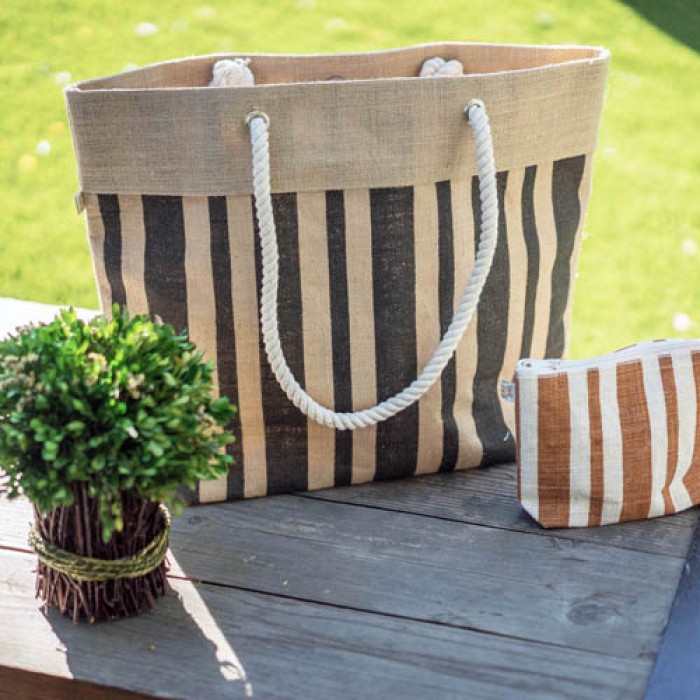 Jute Tote: Stripes w/ Cotton Cable Loop Handles - BG-JTT105