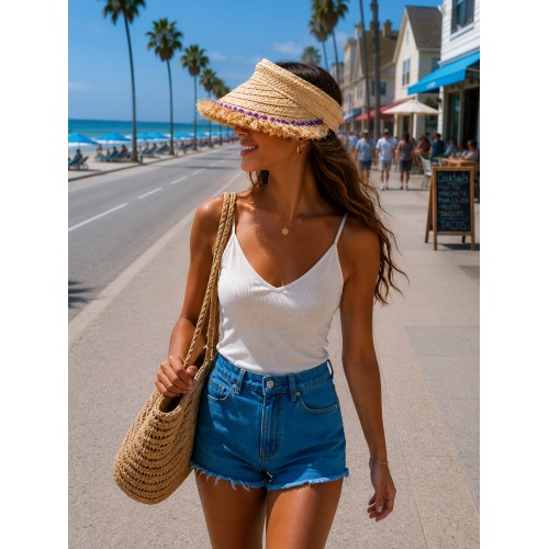 Visor - Raffia Straw Clip-On - Natural Color - HT-8017NT