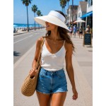 The Lady's Packable Straw Sun Visor - Adjustable - 3.5 Inches - White - HT-ST159WT