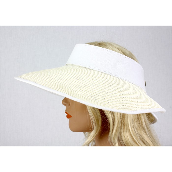 The Lady's Packable Straw Sun Visor - Adjustable - 3.5 Inches - White - HT-ST159WT